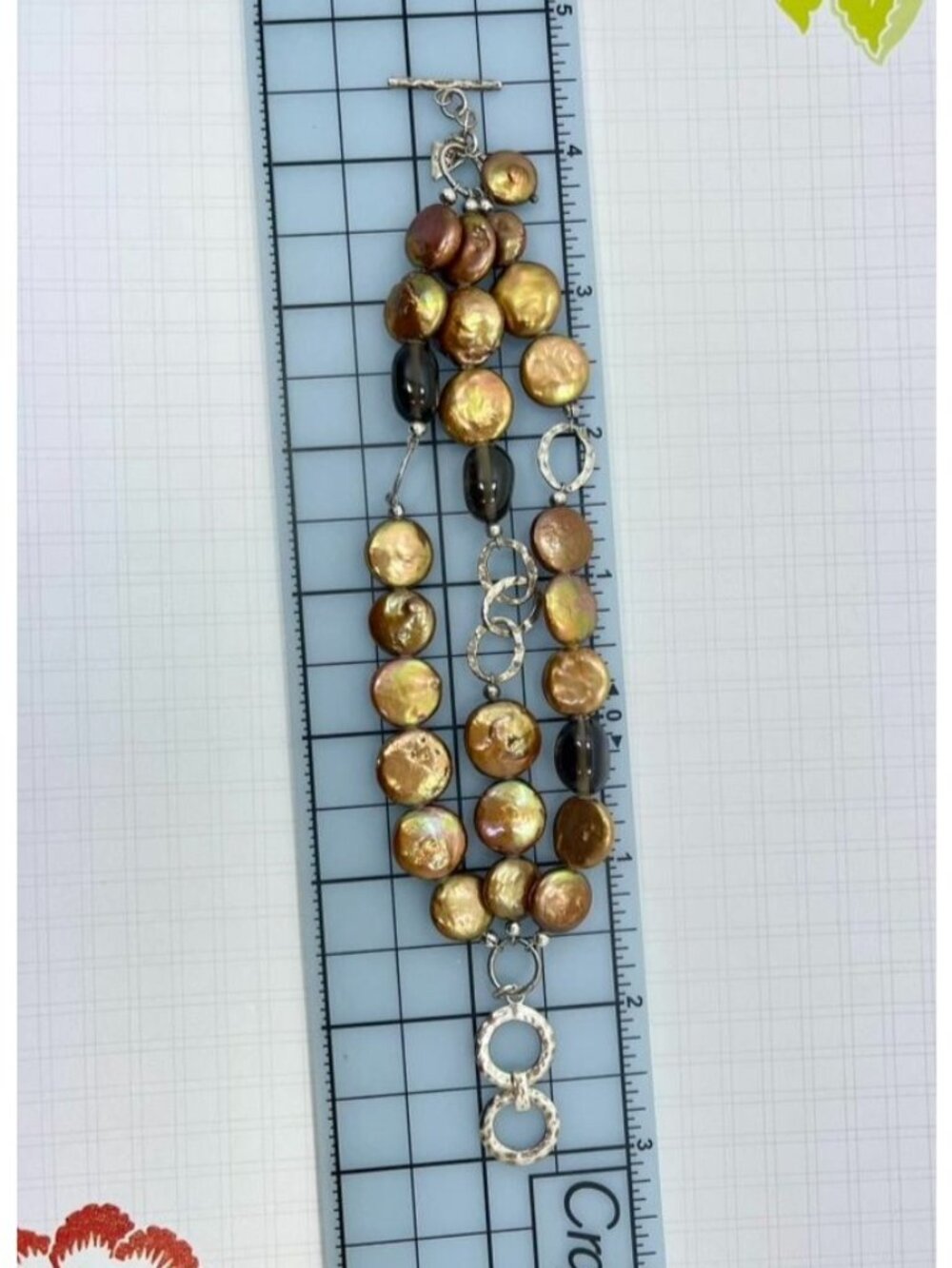 Retired Silpada Triple Strand Bronze Pearl Smoky Quartz Sterling Silver Bracelet - Picture 4 of 7